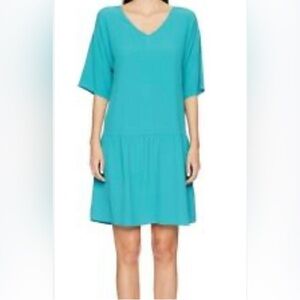 Eileen Fischer Blue Drop Waist Tie-back daytime shirt dress